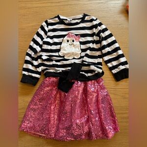 Striped Black and White Top with Pink Sequin Skirt